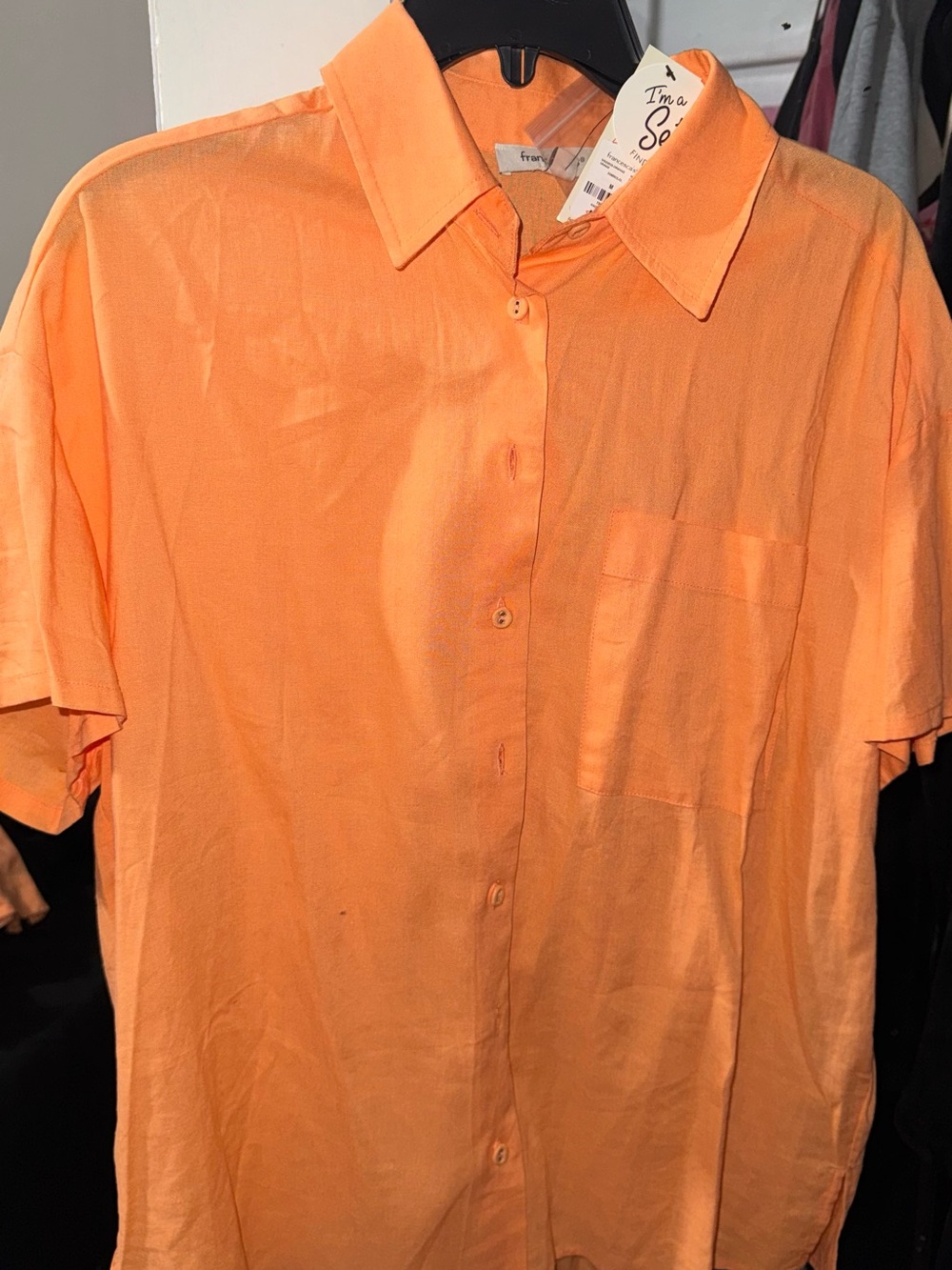 Francesca's Collections Peach-Orange Short Sleeve Button-Down Shirt